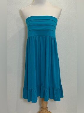 NEW Nicole Miller New York Strapless Dress Capri Breeze Blue XXL Smocked Beach